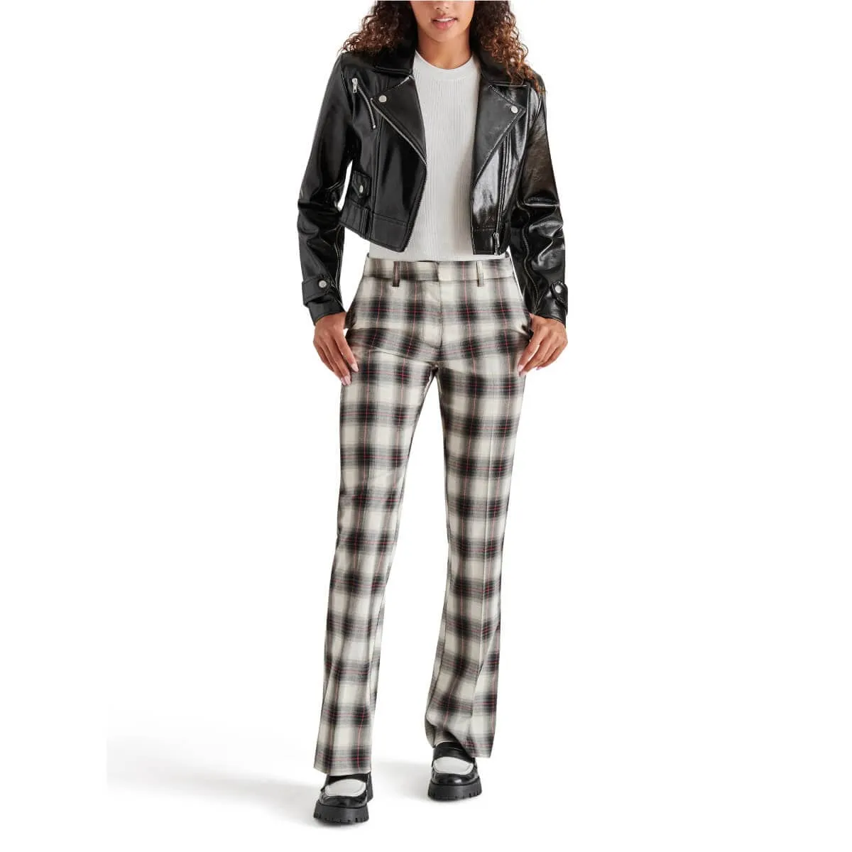 Steve Madden Waverly Plaid Print Mid Rise Kick Flare Trouser Pants