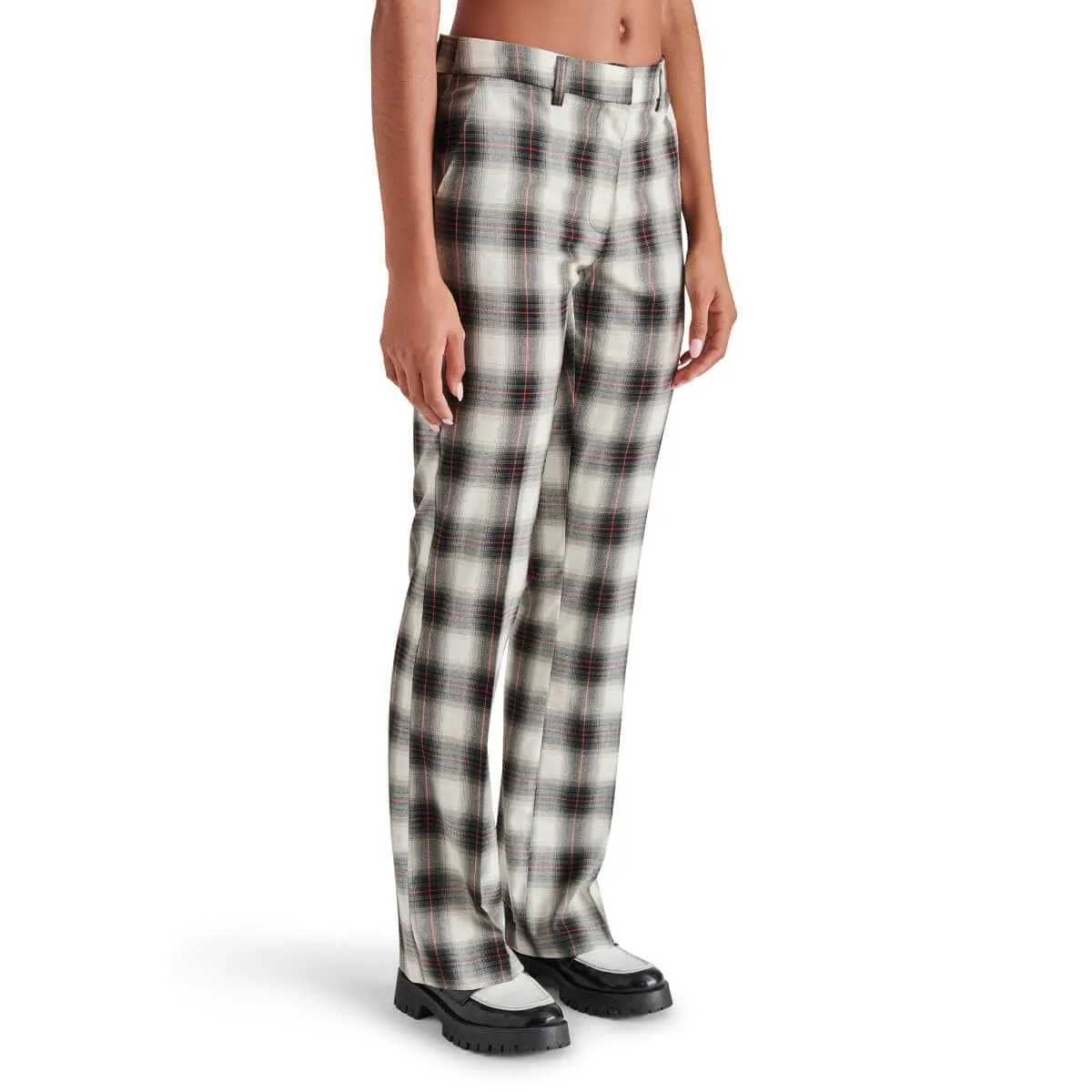 Steve Madden Waverly Plaid Print Mid Rise Kick Flare Trouser Pants