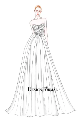 Strapless Pleated Bodice Custom A-line Wedding Sketch