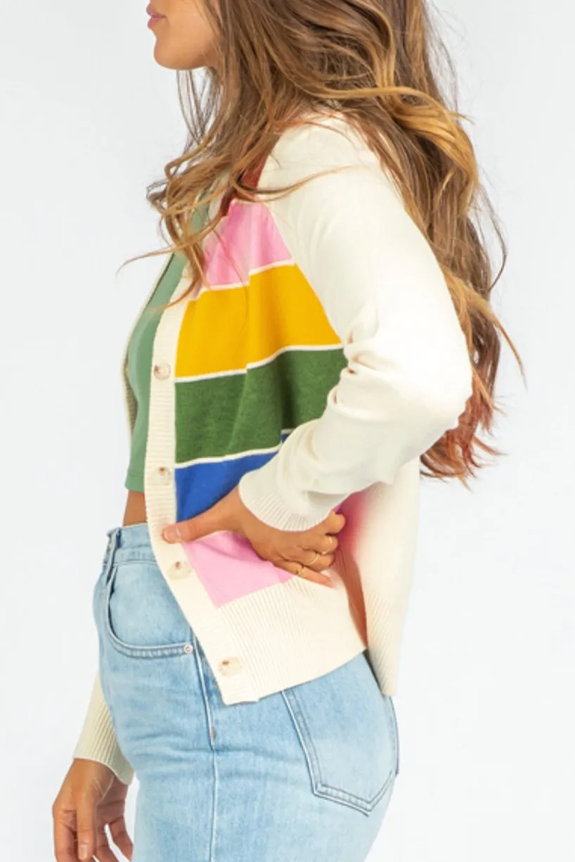 Stripe Colorblock Buttoned Sweater Cardigan