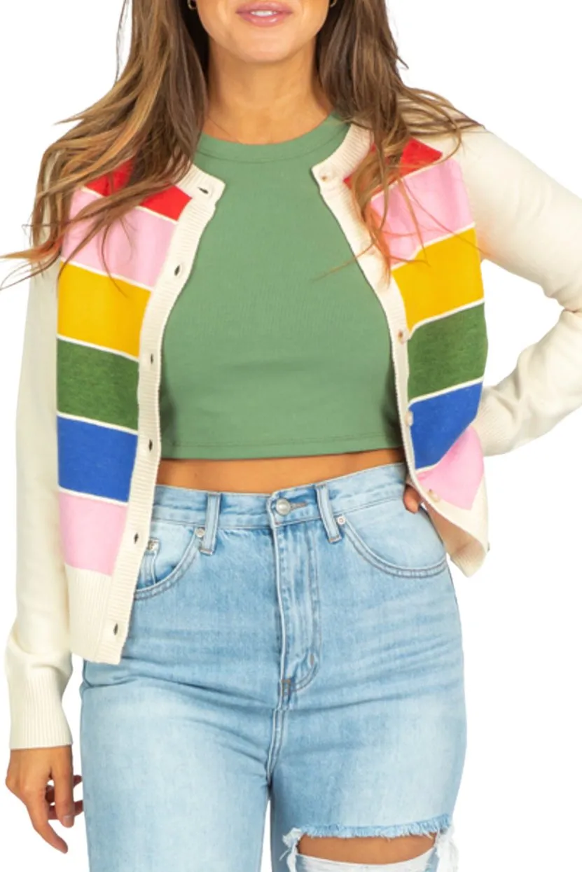 Stripe Colorblock Buttoned Sweater Cardigan