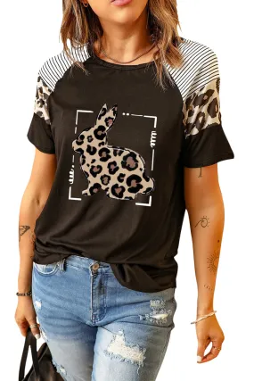 Striped Leopard Bunny Print Short Sleeve Tee