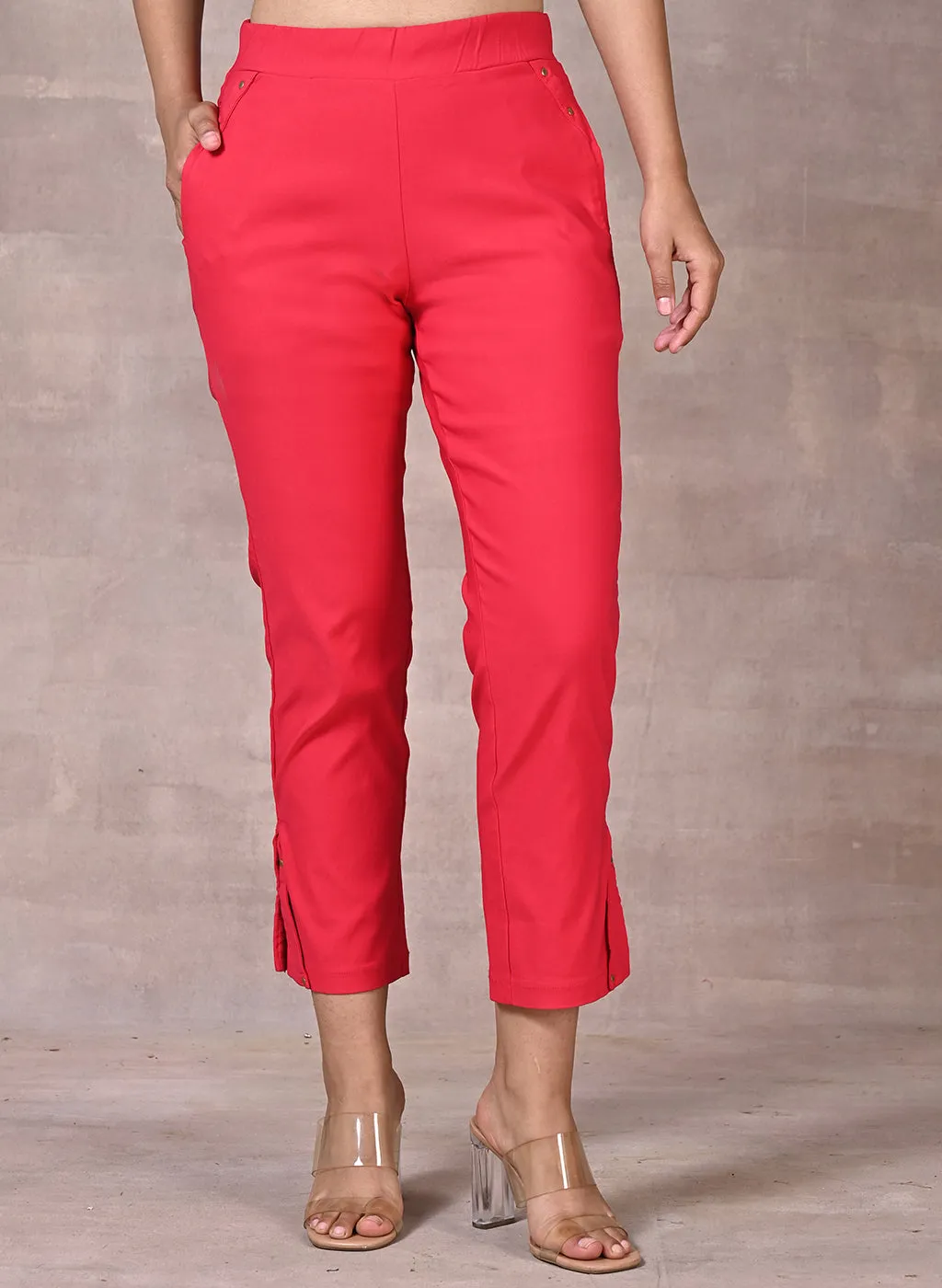 Taara Dark Pink Classic Fit Cotton Trousers for Women