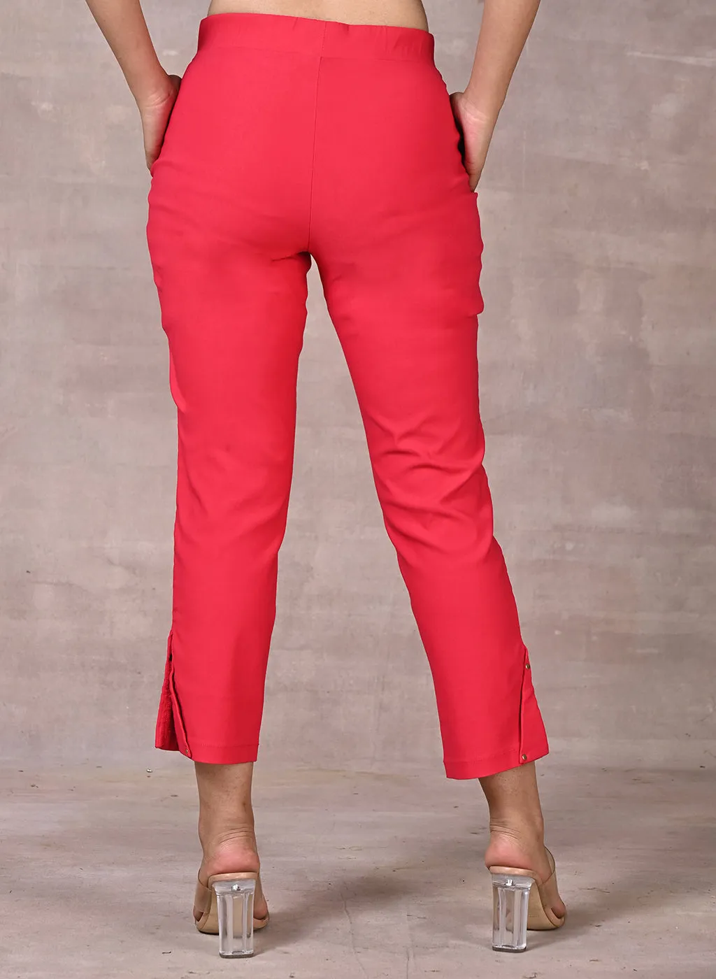 Taara Dark Pink Classic Fit Cotton Trousers for Women