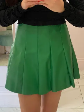 Tasha Green Pleated Leather Look Skirt