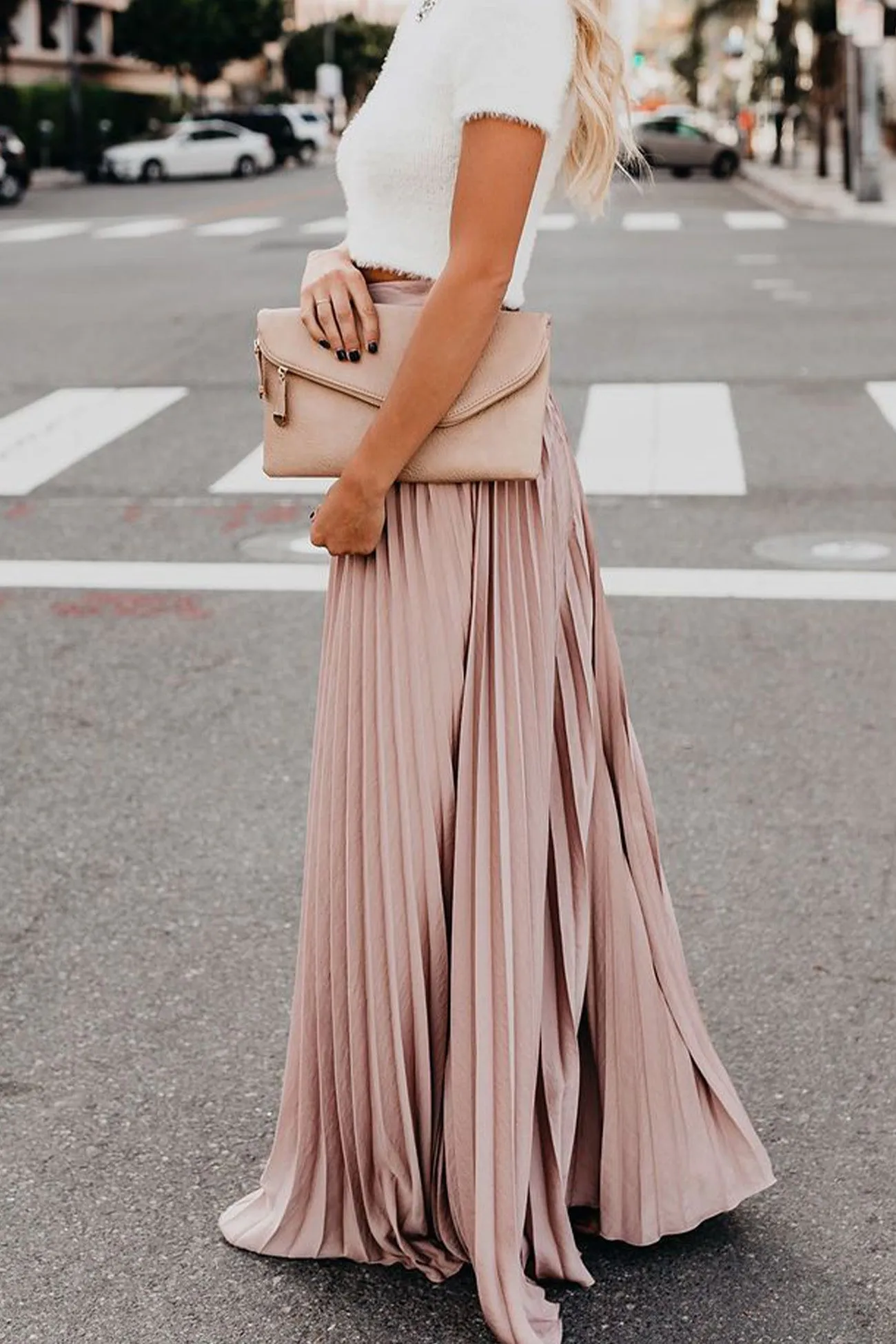 TastyHottie - Solid Color High Waist Pleated Maxi Skirt