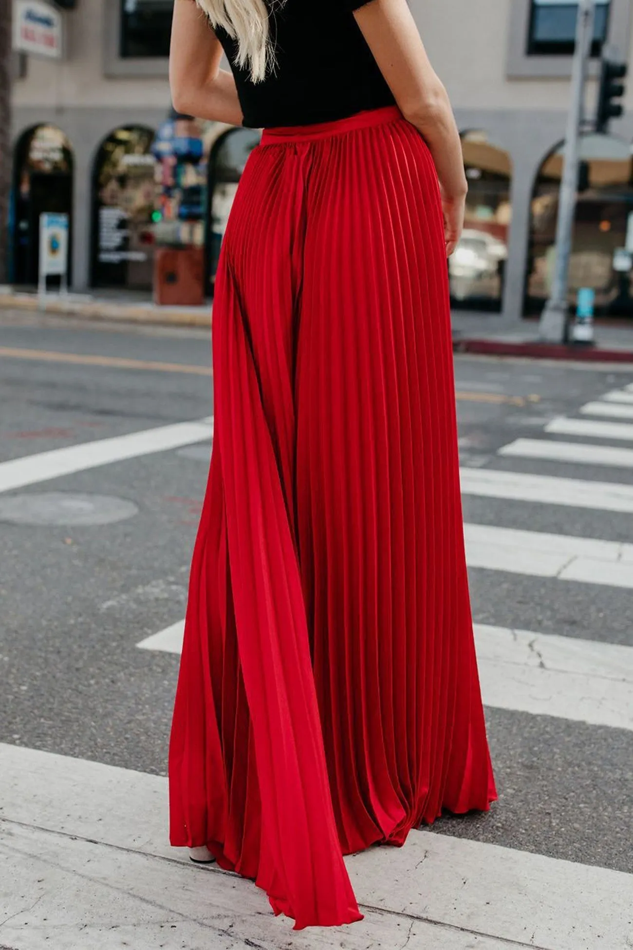 TastyHottie - Solid Color High Waist Pleated Maxi Skirt