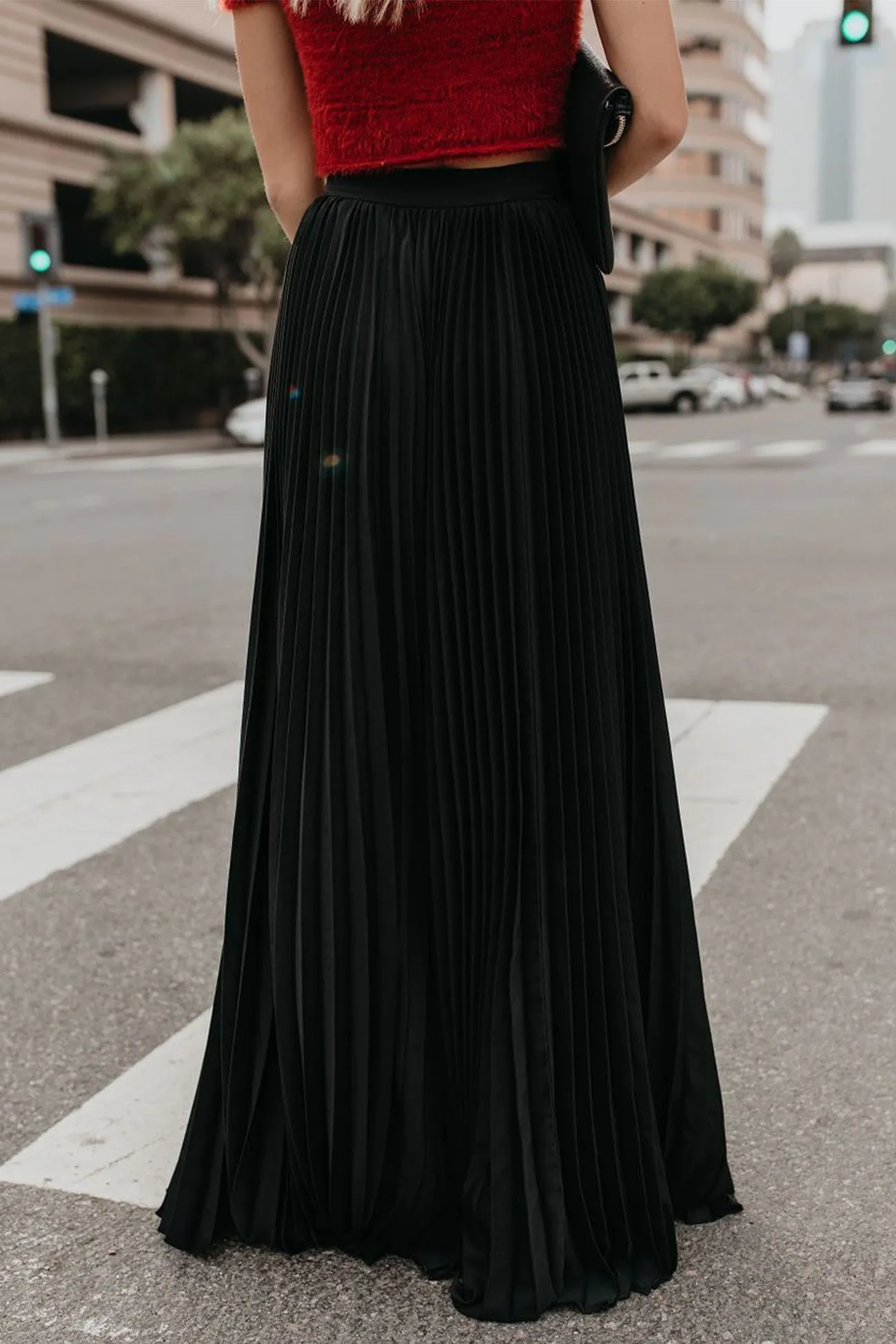 TastyHottie - Solid Color High Waist Pleated Maxi Skirt