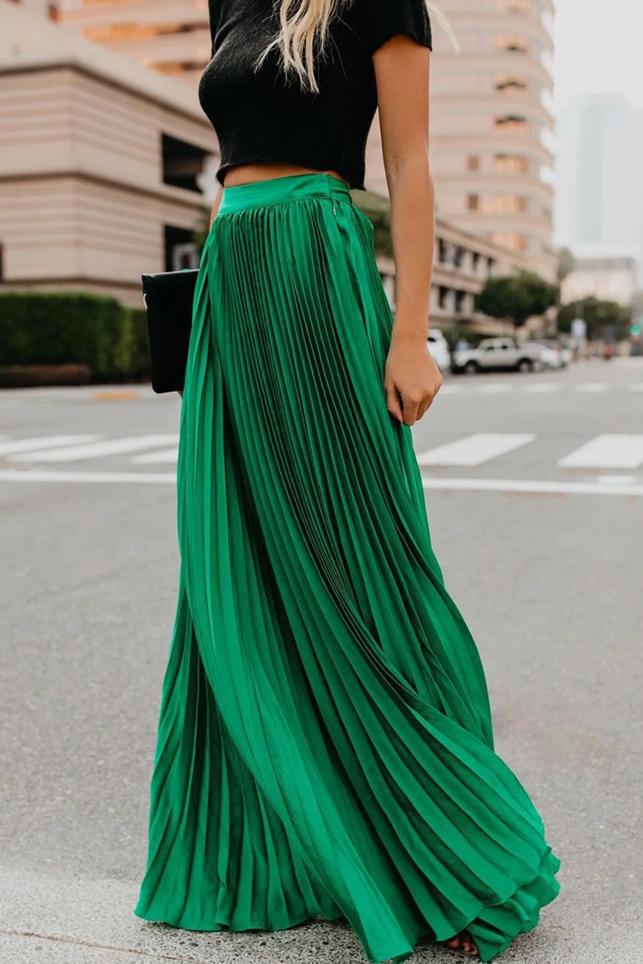 TastyHottie - Solid Color High Waist Pleated Maxi Skirt