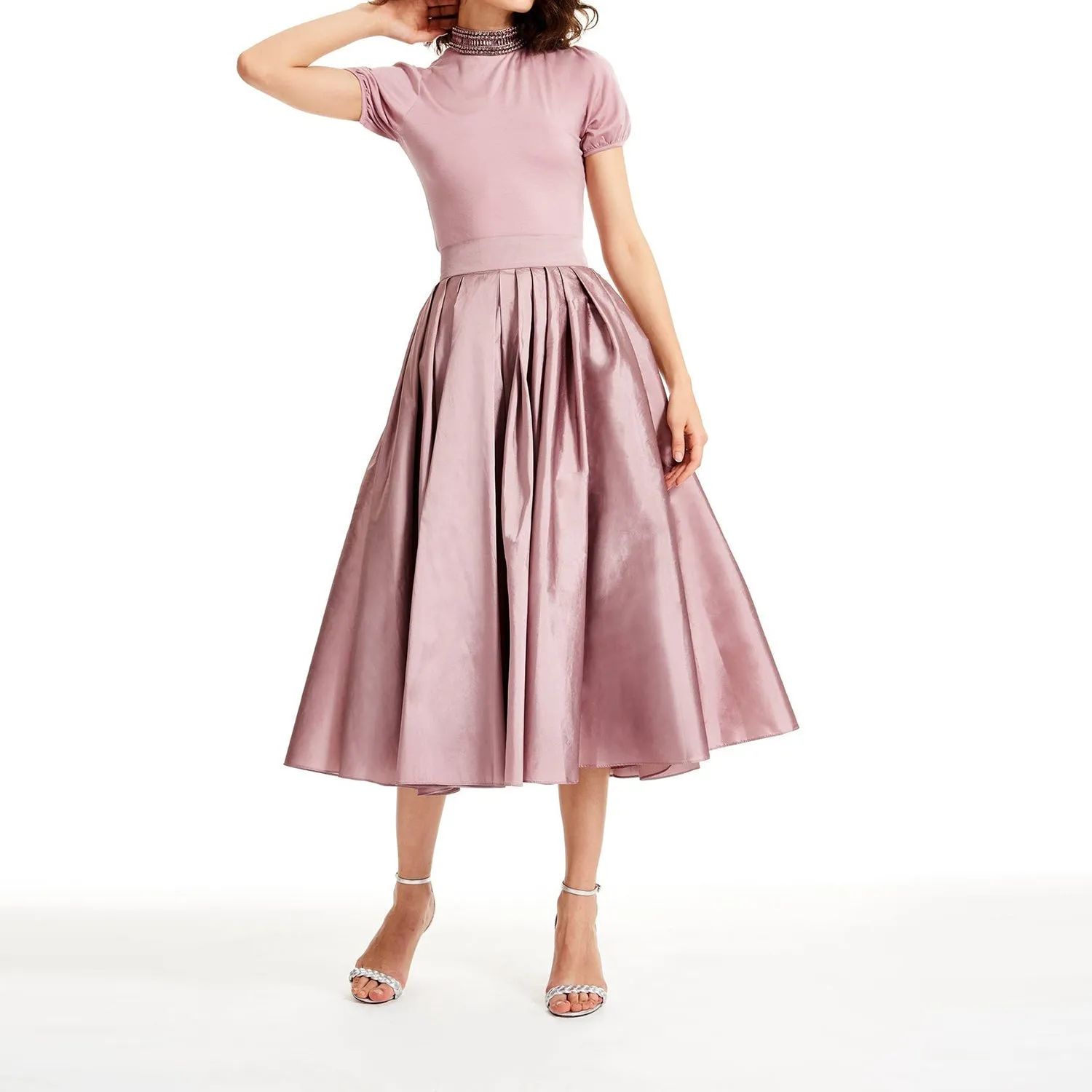 Tea Length Dusty Pink Midi Taffeta Skirt