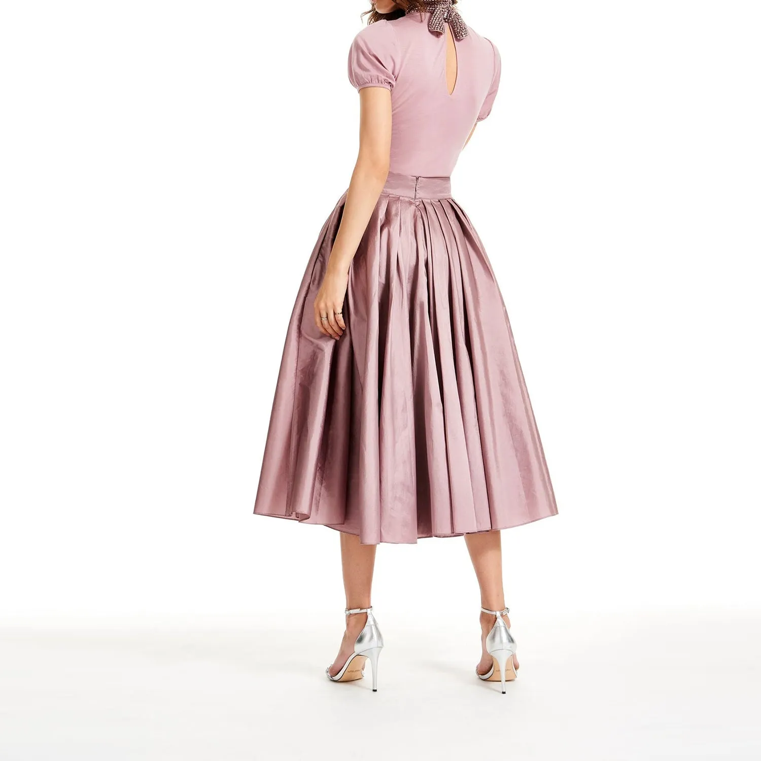 Tea Length Dusty Pink Midi Taffeta Skirt