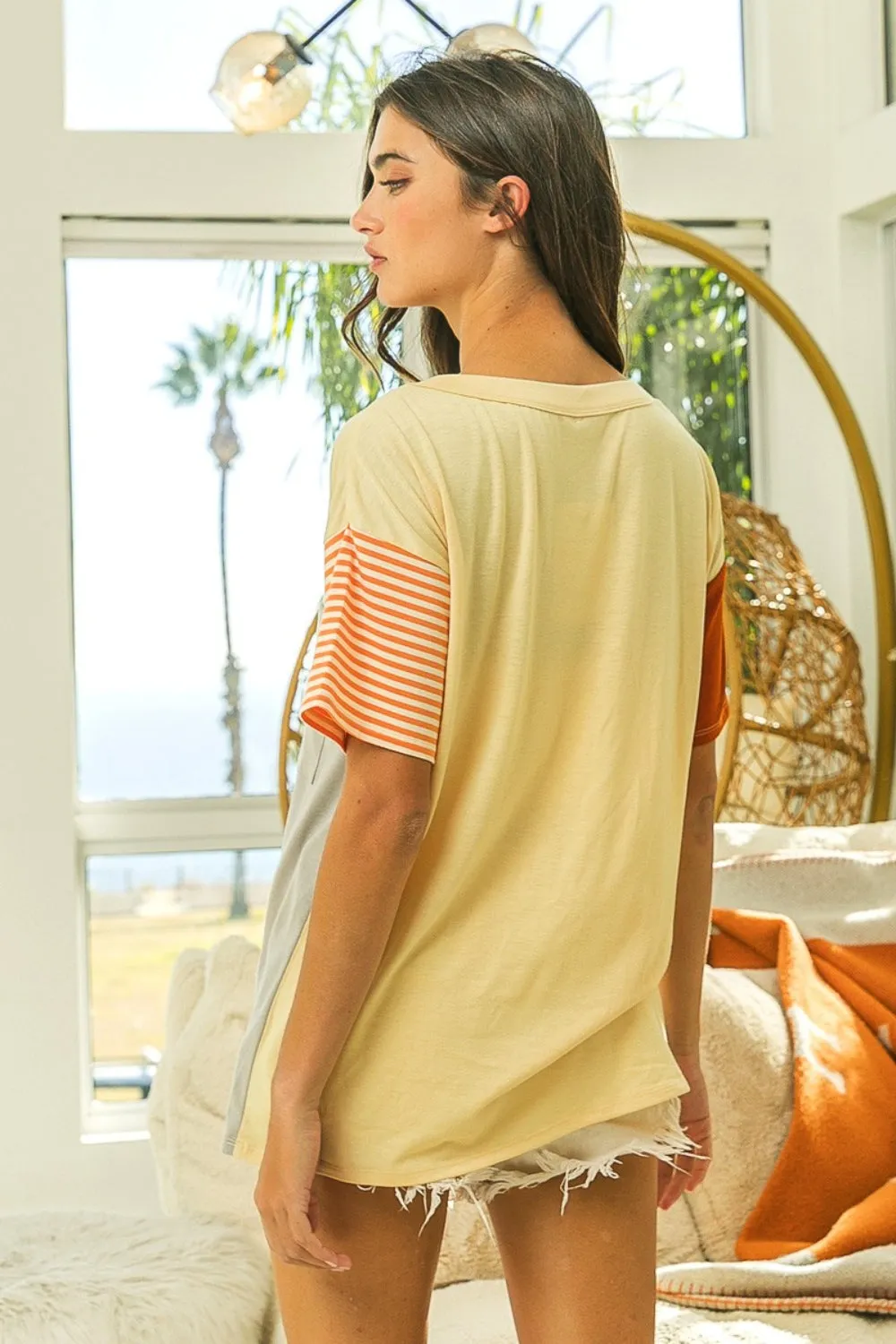 TEEK - Sand/Grey/Apricot Block Short Sleeve T-Shirt