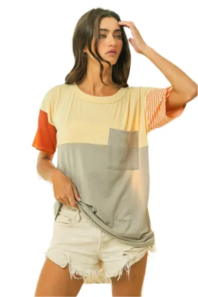 TEEK - Sand/Grey/Apricot Block Short Sleeve T-Shirt