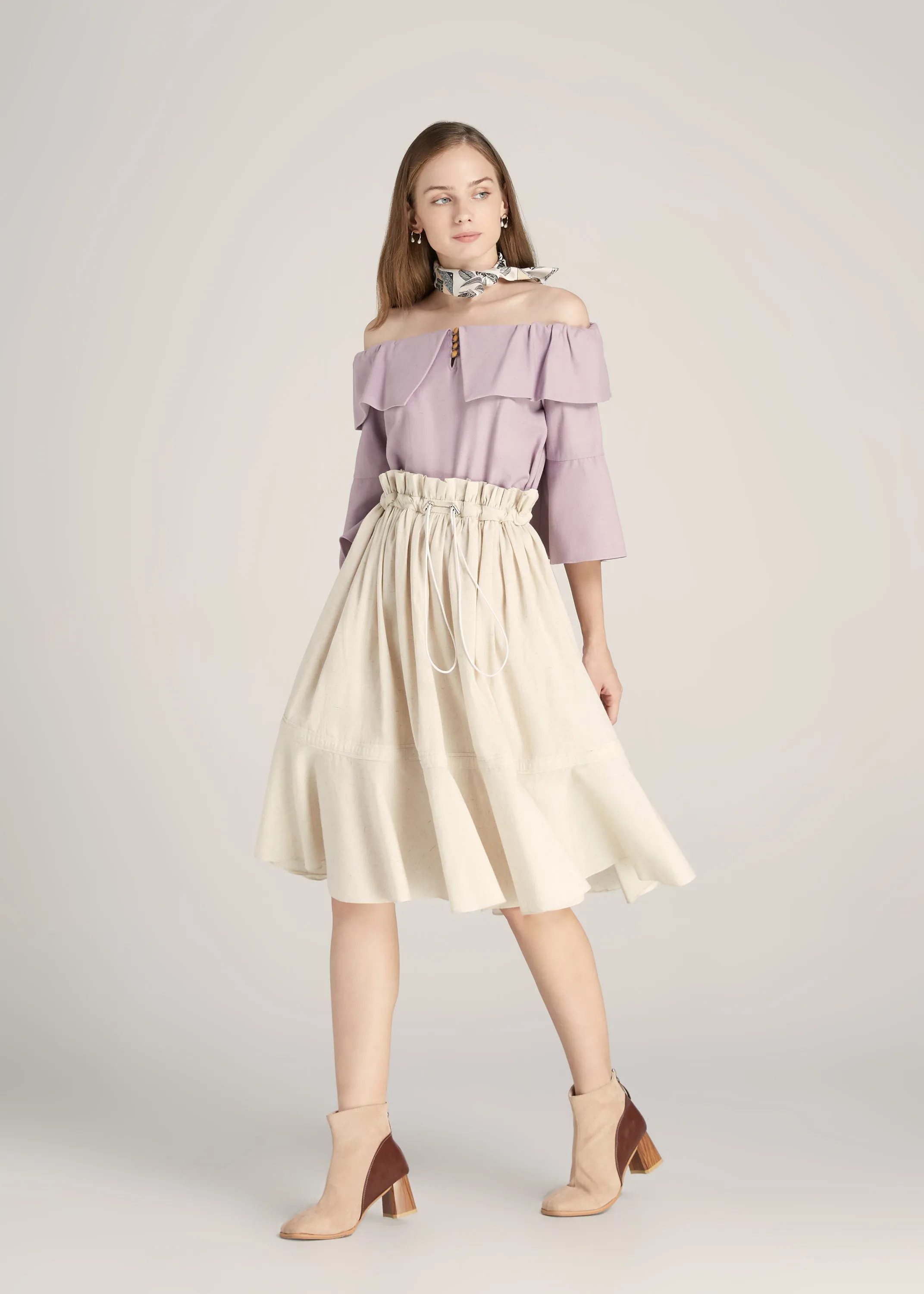 Tencel Wavy Skirt Decorated With Drawstring-TAKTAI