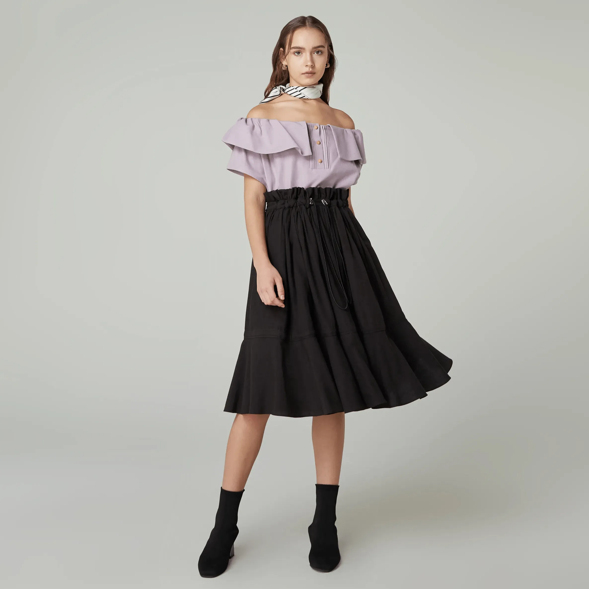 Tencel Wavy Skirt Decorated With Drawstring-TAKTAI