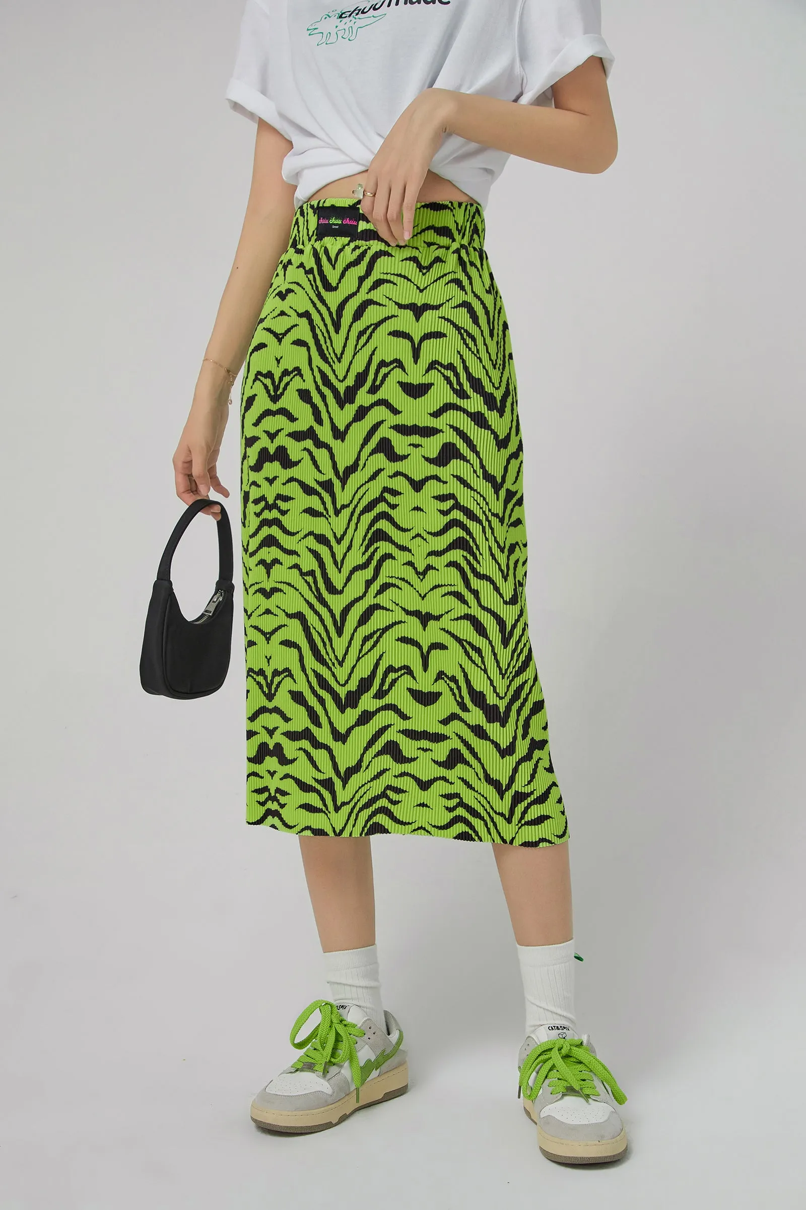 Tiger Colored Print Midi Skirt