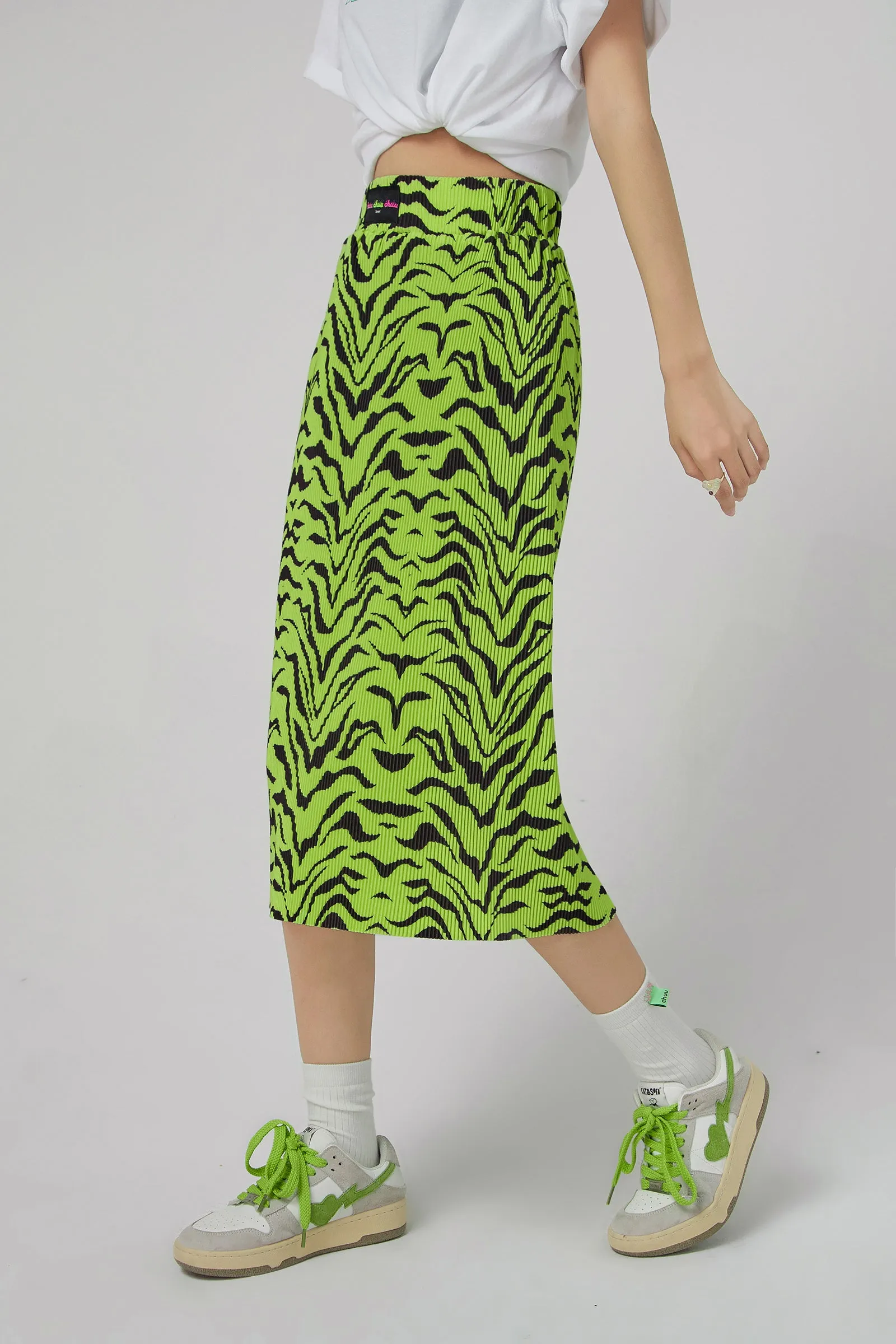 Tiger Colored Print Midi Skirt