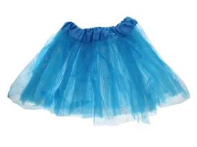 Turquoise Children's 3-Layer Tutu Skirt with Glitter Snowflakes