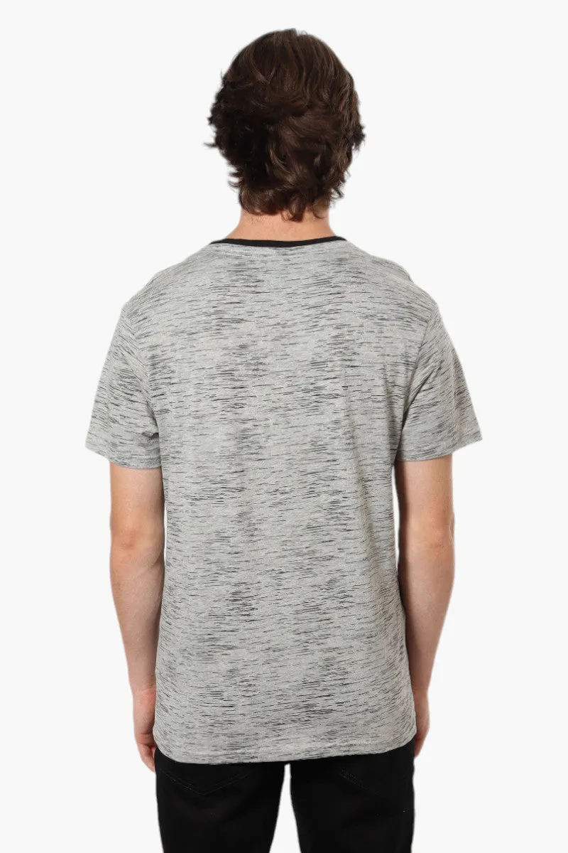 Urbanology Patterned V-Neck Henley Tee - Grey