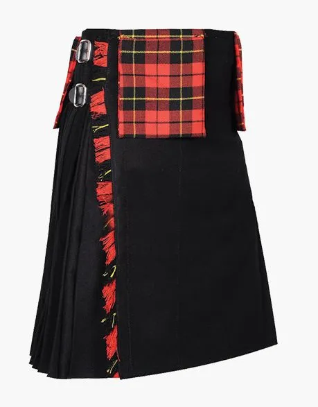 Utility Kilt-Black with Wallace Tartan Color