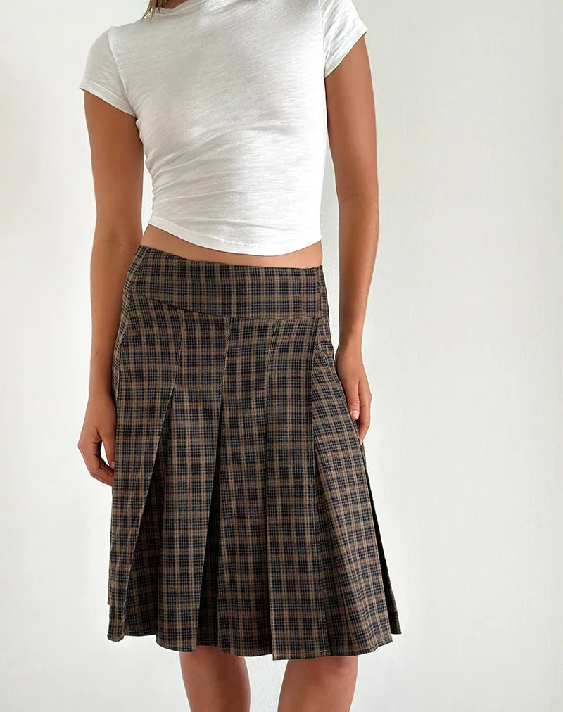 Vanka Midi Skirt in Dark Brown Check