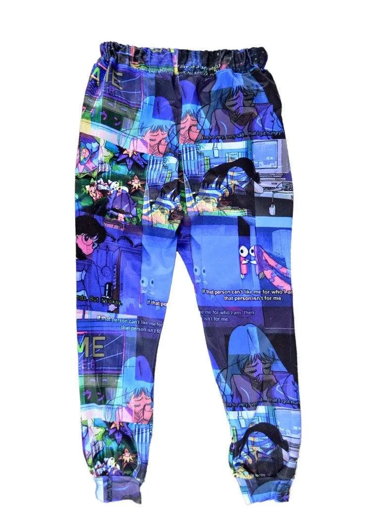 Vaporwave Glitch Anime Joggers