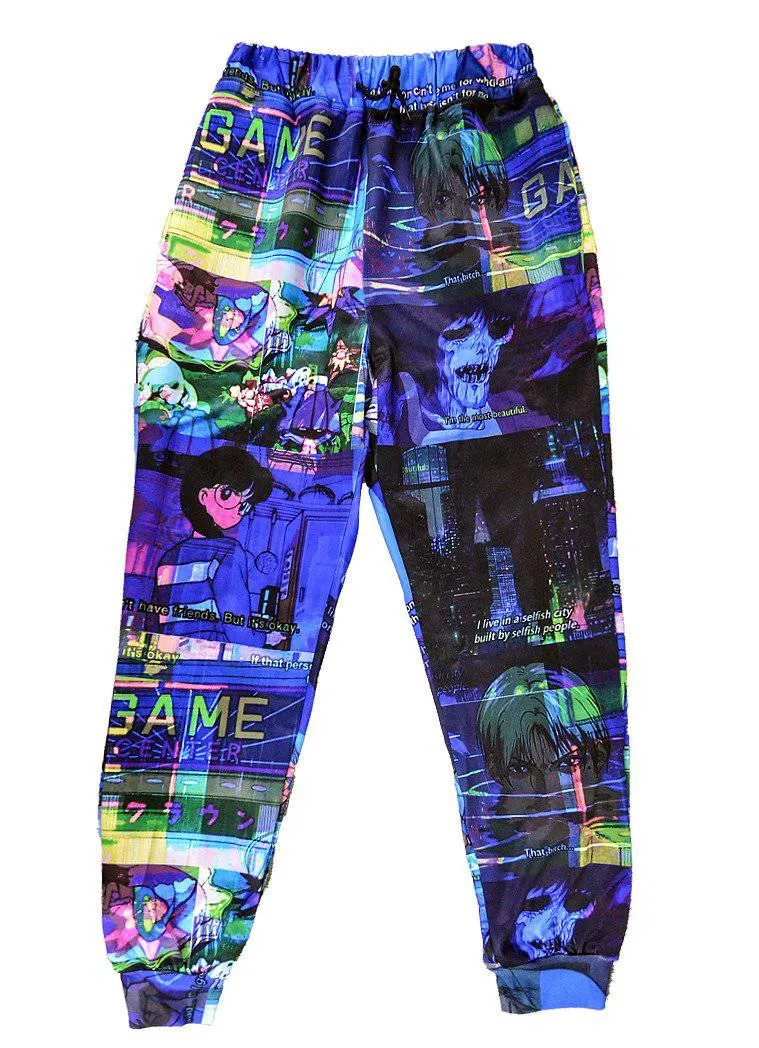 Vaporwave Glitch Anime Joggers