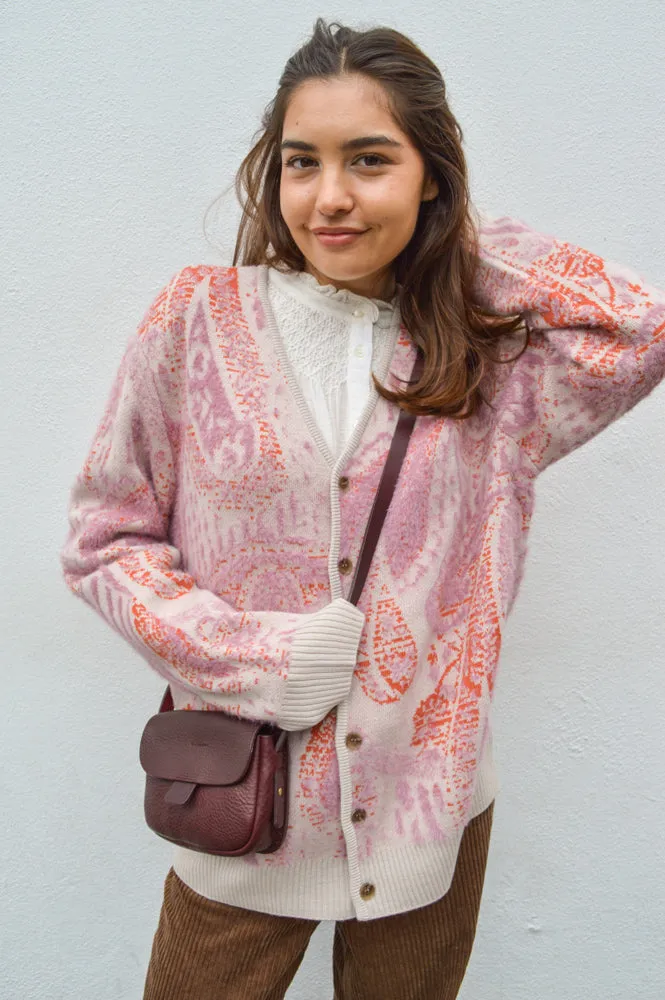 WAX Pink Ecru Paisley Alban Cardigan