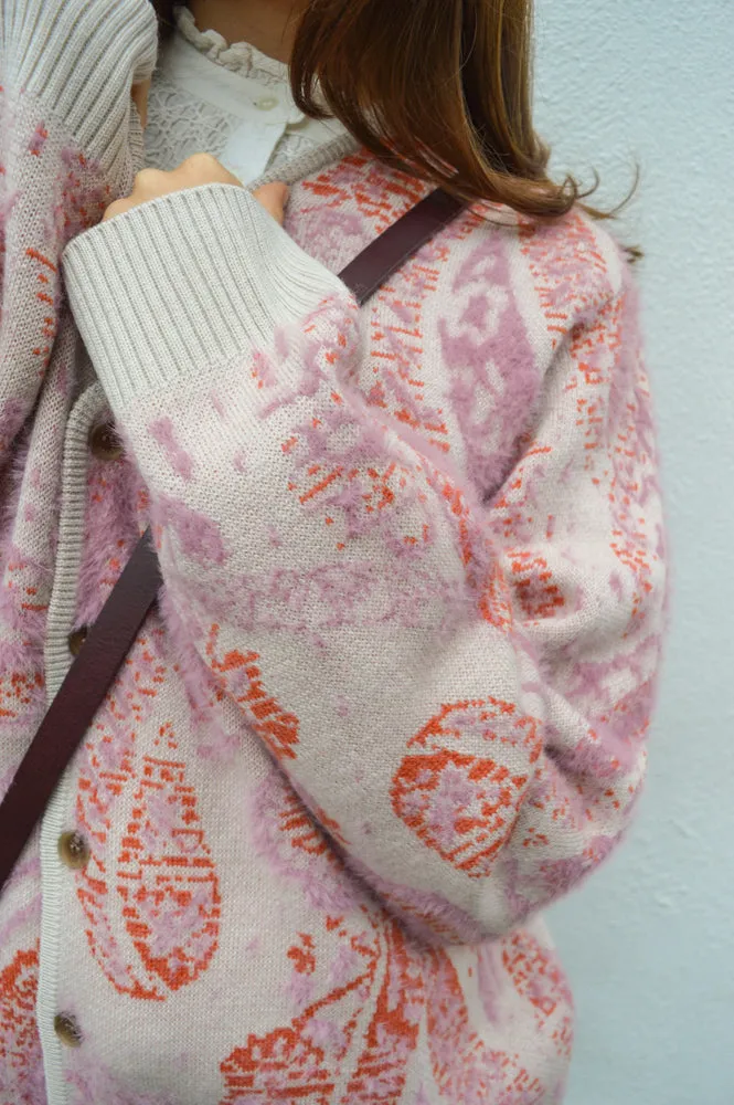 WAX Pink Ecru Paisley Alban Cardigan