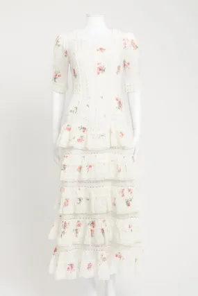 White Floral Preowned Midi Dress