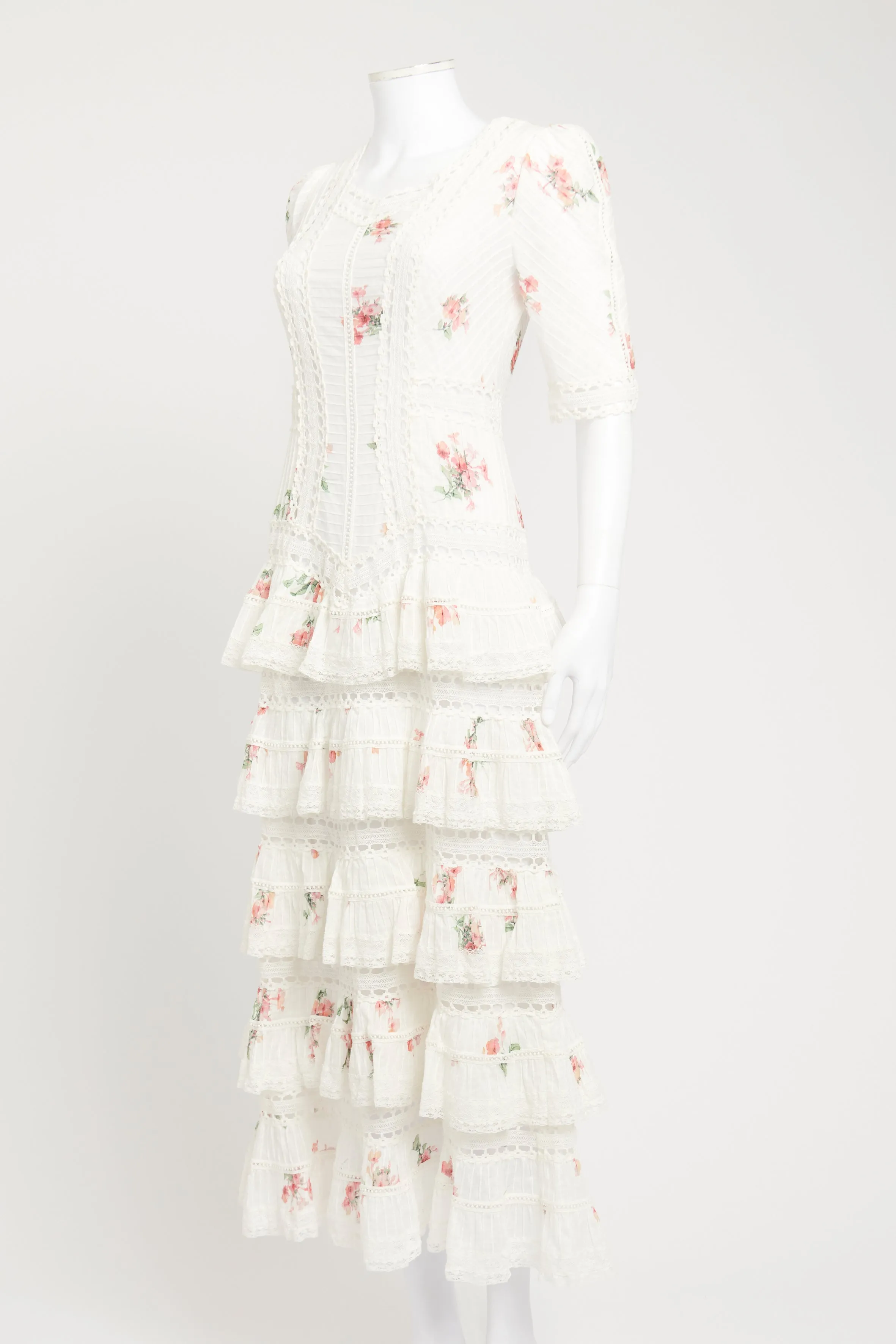 White Floral Preowned Midi Dress