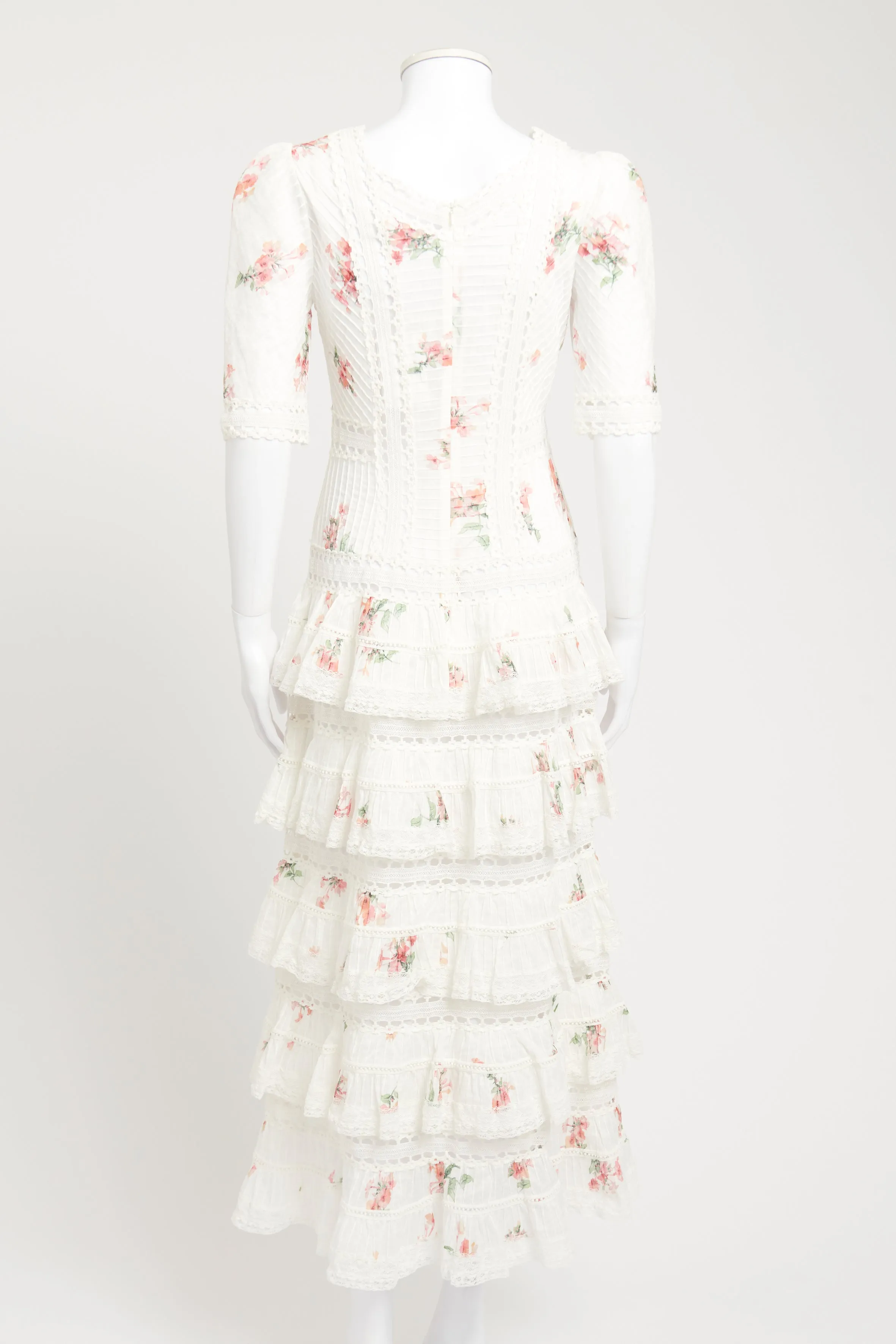 White Floral Preowned Midi Dress