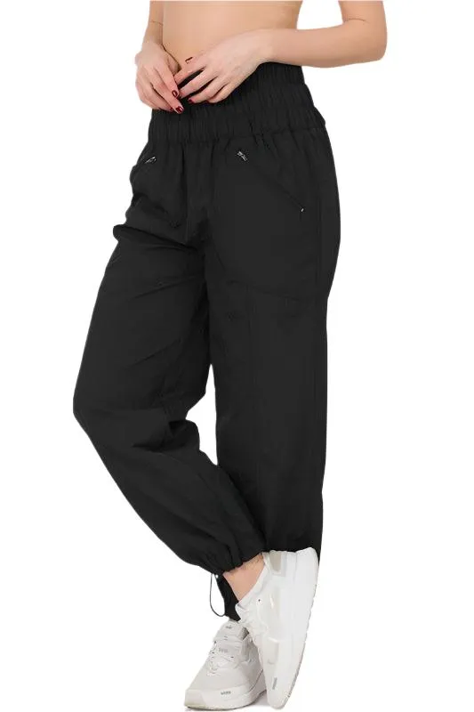 Windbreaker Smocked High Waistband Jogger Pants