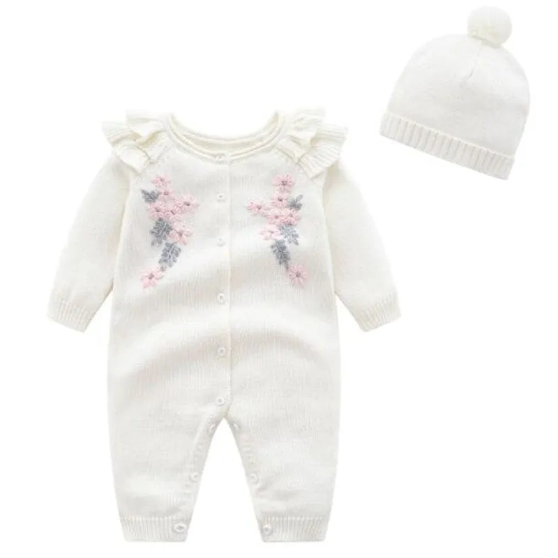 Winter Flowers Knitted Romper