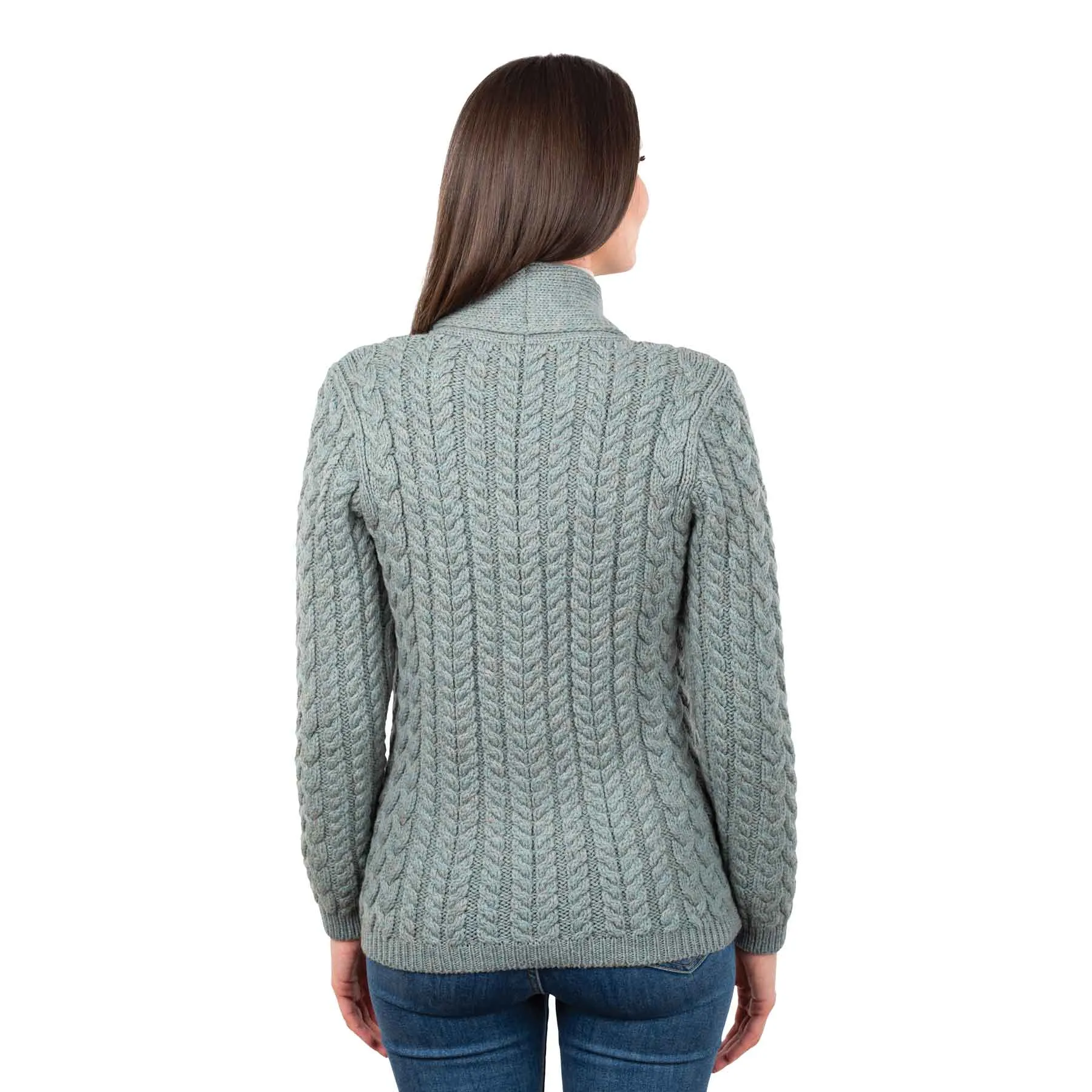 Women's Aran Knit Shawl Neck Cardigan, Skylight