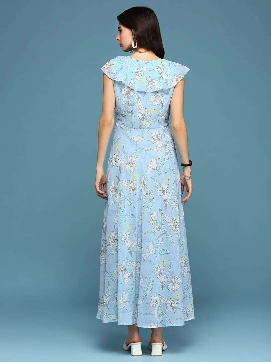 Women's Blue Printed Maxi Dress