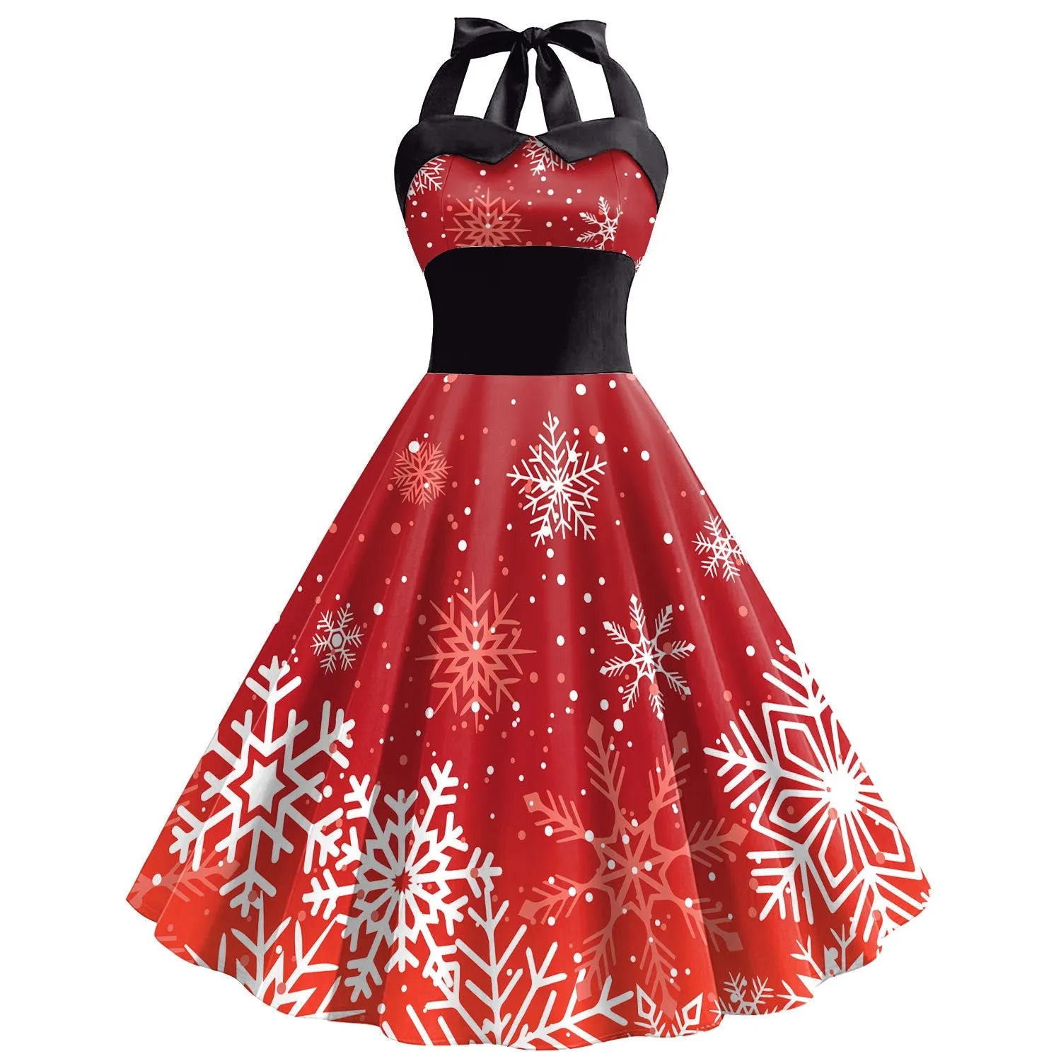 Women's Christmas Snowflake Print Strap High Waist Dress