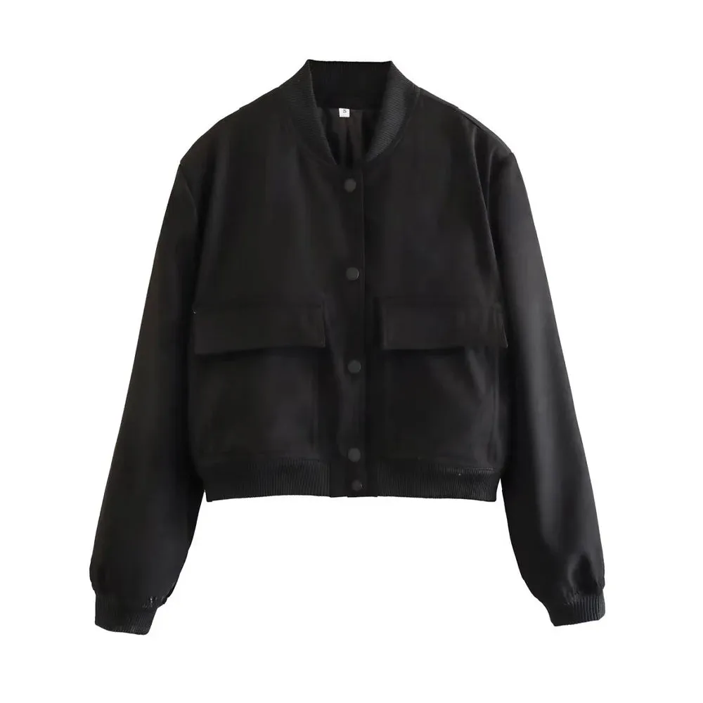 Women's Long Sleeve Front Button Bomber Jacket