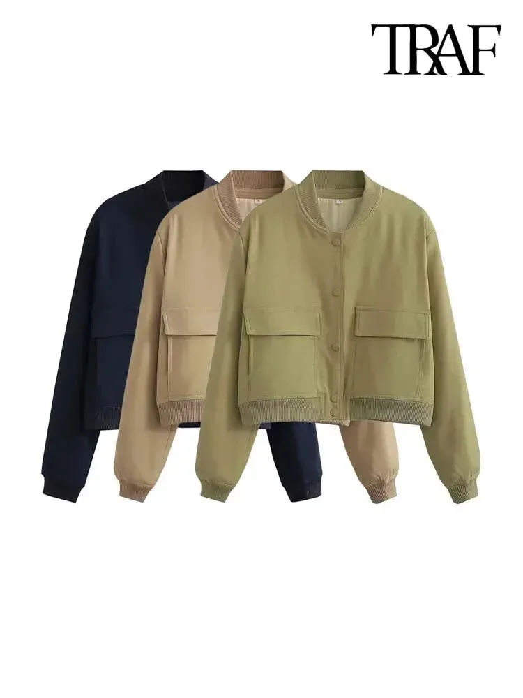 Women's Long Sleeve Front Button Bomber Jacket