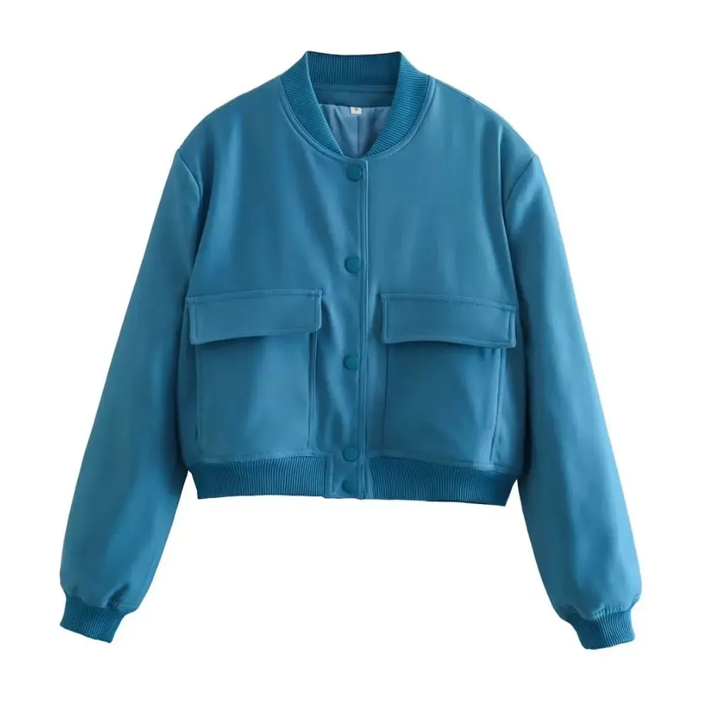 Women's Long Sleeve Front Button Bomber Jacket