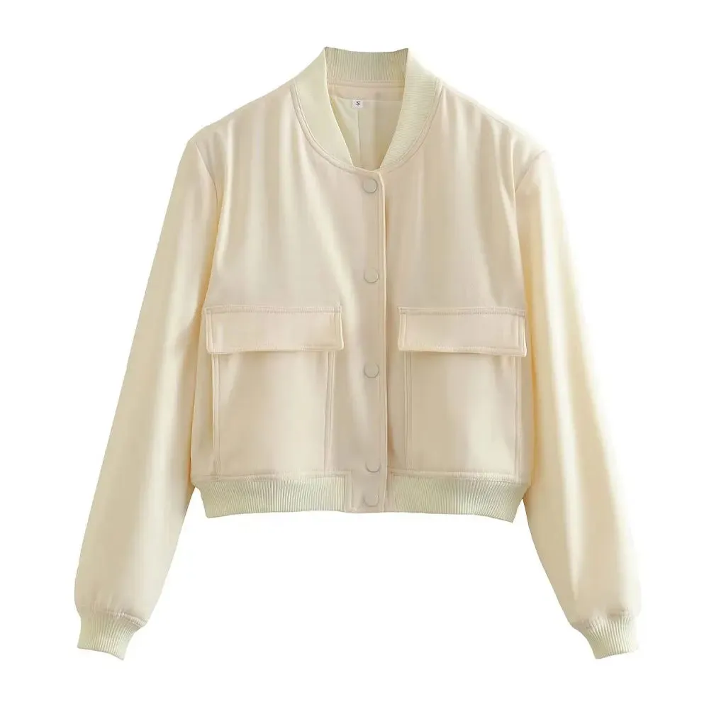 Women's Long Sleeve Front Button Bomber Jacket