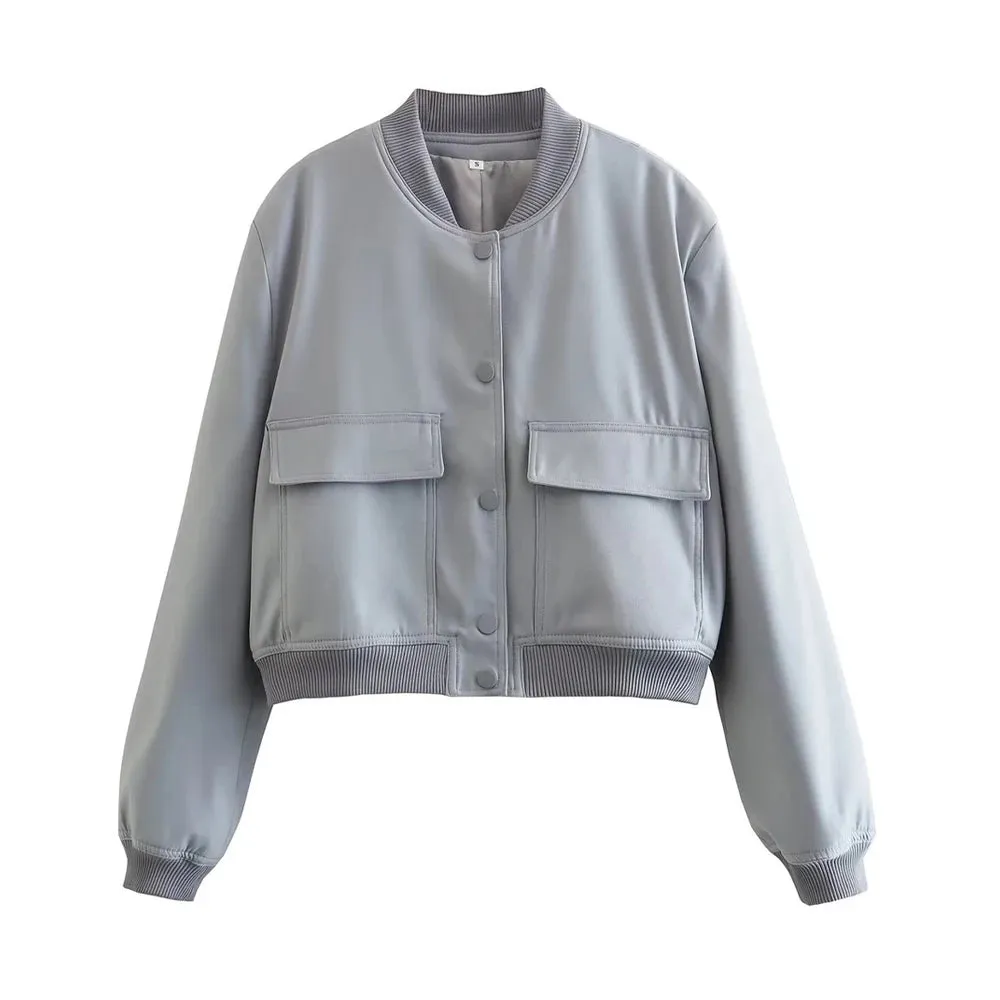 Women's Long Sleeve Front Button Bomber Jacket