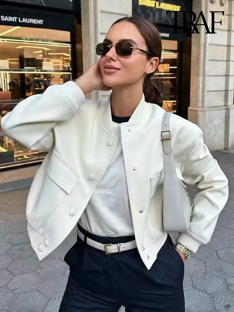 Women's Long Sleeve Front Button Bomber Jacket