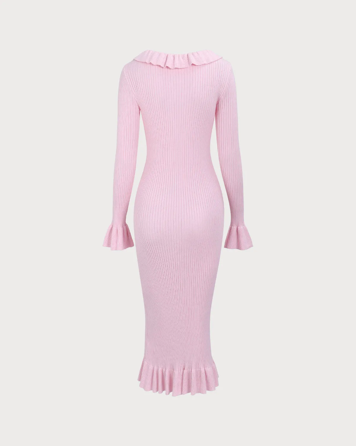 Women's Pink U-Neck Ruffle Bodycon Sweater Dress