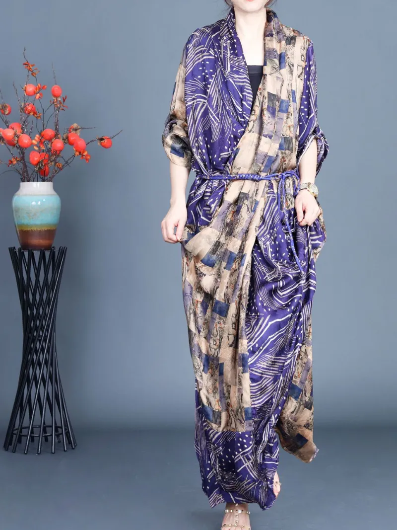 Women's Spring and Summer Belt Printed Long Maxi Dress