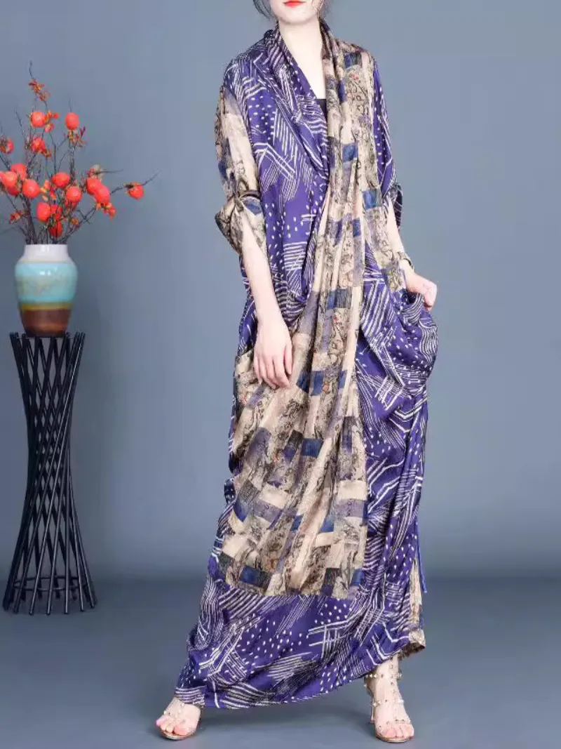 Women's Spring and Summer Belt Printed Long Maxi Dress