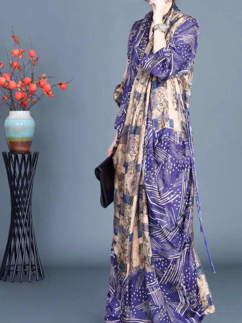 Women's Spring and Summer Belt Printed Long Maxi Dress