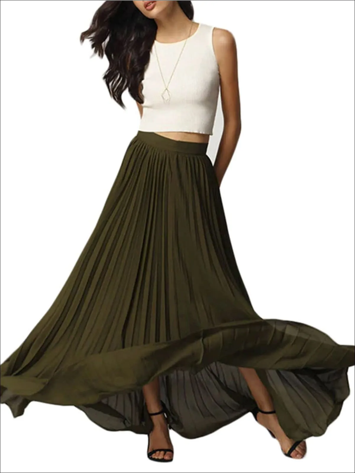 Women's Spring High Waist Pleated Maxi Skirt