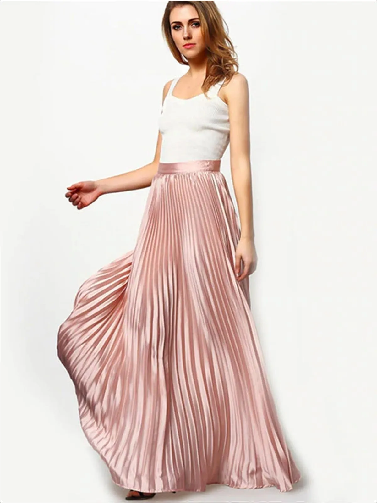 Women's Spring High Waist Pleated Maxi Skirt