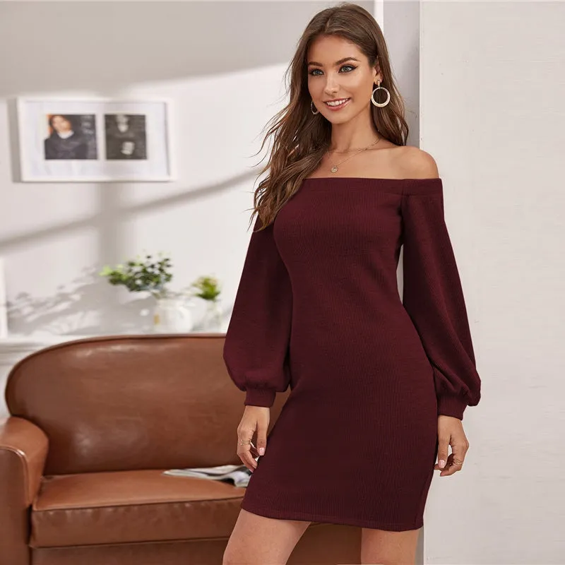 Women's Summer Knitted Sheath Off-Shoulder Dress